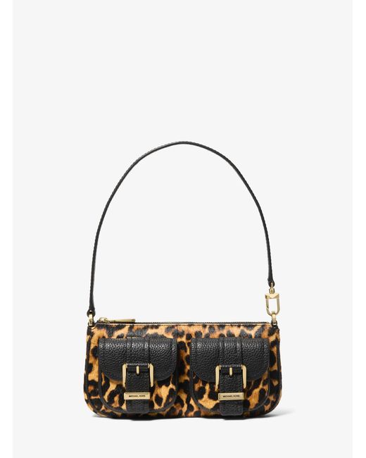 MICHAEL Michael Kors Yellow Mk Zoe Small Leopard Print Calf Hair Pochette