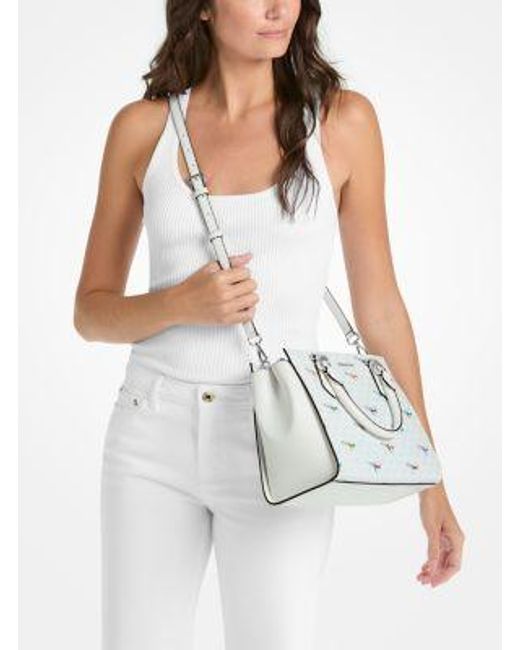 Michael Kors White Marilyn Medium Printed Signature Logo Satchel