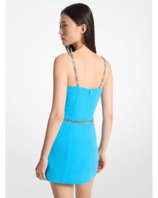Michael Kors Blue Stretch Crepe Belted Mini Dress