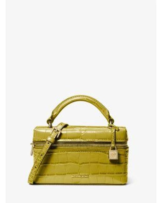 Michael Kors Yellow Jana Extra-Small Crocodile Embossed Leather Convertible Crossbody Bag
