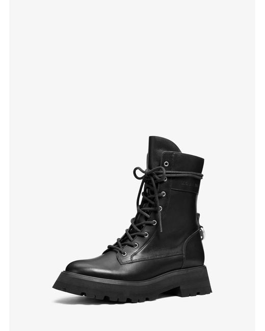 MICHAEL Michael Kors Black Caleb Leather Combat Boot