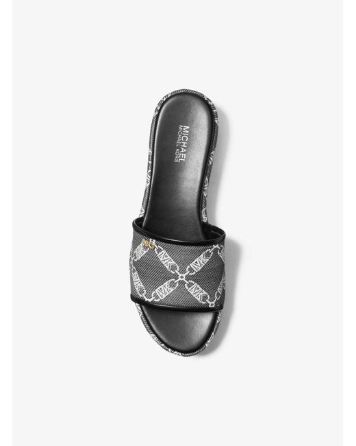 Michael Kors Gray Mk Ember Empire Logo Jacquard Platform Sandal