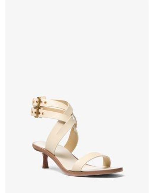 Michael Kors Natural Mk Irene Leather Kitten Heel Sandal