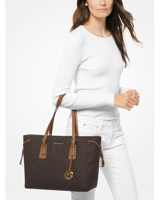 Michael Kors Brown Voyager Coated Canvas Tote