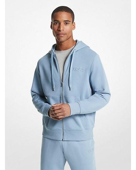Michael Kors Blue Embroidered Logo Cotton Terry Zip-up Hoodie for men