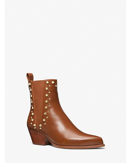 Michael Kors Brown Kinlee Astor Studded Leather Ankle Boot