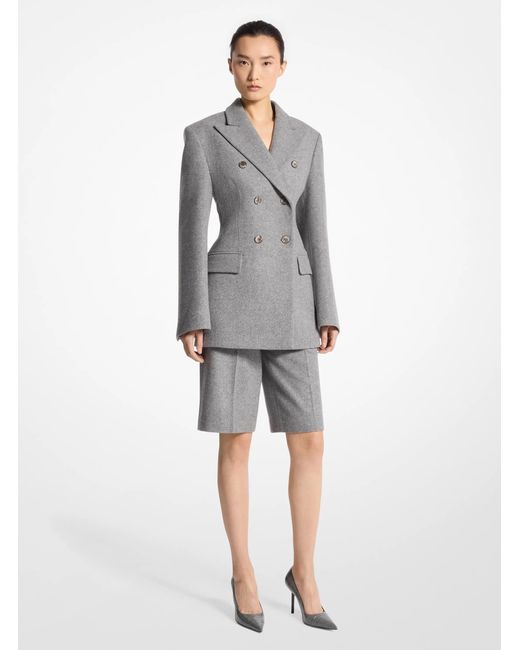 Michael Kors Gray Mk Wool Doeskin Double-Breasted Carved Blazer