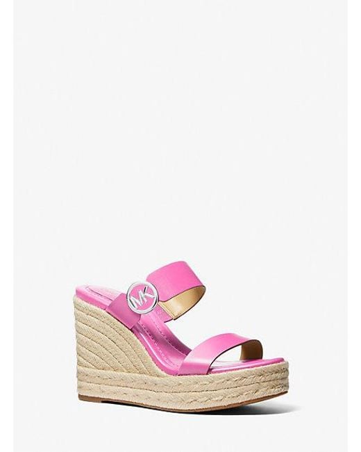 Michael Kors Pink Lucinda Leather Wedge Sandal