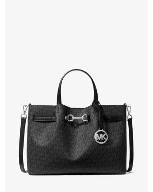 Michael Kors Black Carson Medium Signature Logo Satchel