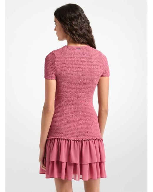 MICHAEL Michael Kors Red Mk Smocked Georgette Ruffle Mini Dress