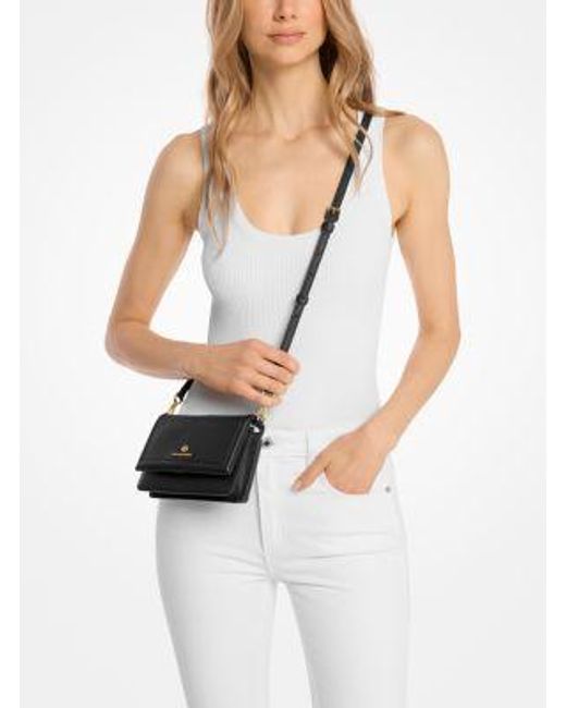 Michael Kors Black Jet Set Small Pebbled Leather Smartphone Convertible Crossbody Bag