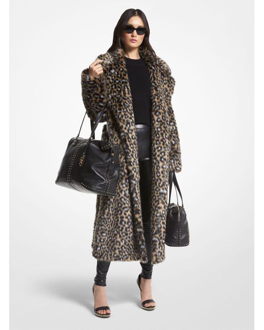 Michael Kors Multicolor Leopard Print Faux Fur Robe Coat