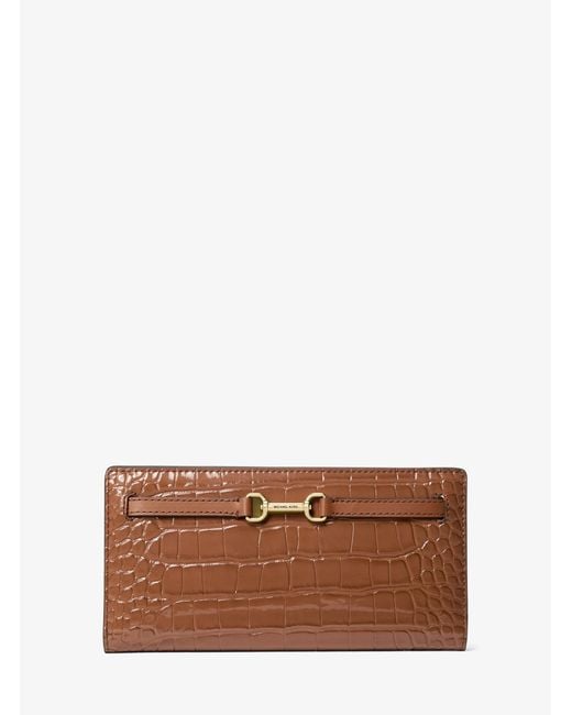 Michael Kors Brown Carson Large Crocodile Embossed Wallet