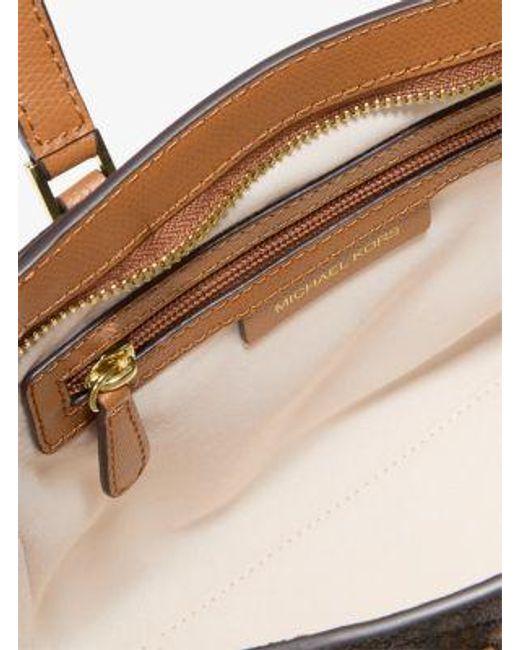 Michael Kors Brown Taryn Small Signature Logo And Leather Convertible Crossbody Bag