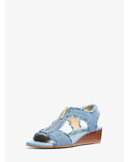 MICHAEL Michael Kors Blue Mk Berkley Frayed Denim Wedge Sandal