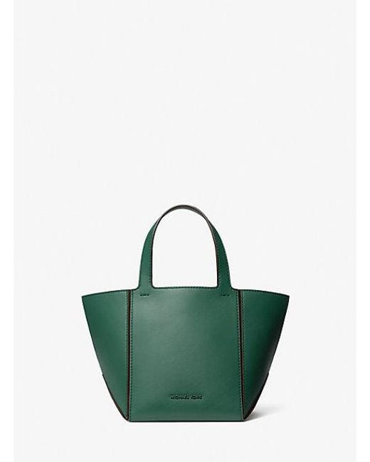 Michael Kors Jordi Small Leather Tote Bag in Green | Lyst