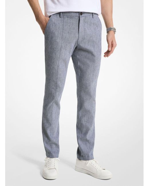 Michael Kors Blue Mk Linen Blend Trousers for men