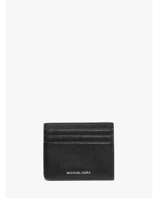 Michael Kors Gray Mk Hudson Pebbled Leather Card Case for men