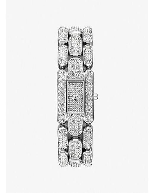 Michael Kors White Mini Hally Pavé-Tone Watch