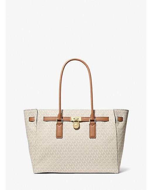 MICHAEL Michael Kors Natural Mk Hamilton Moderne Large Signature Logo Tote Bag