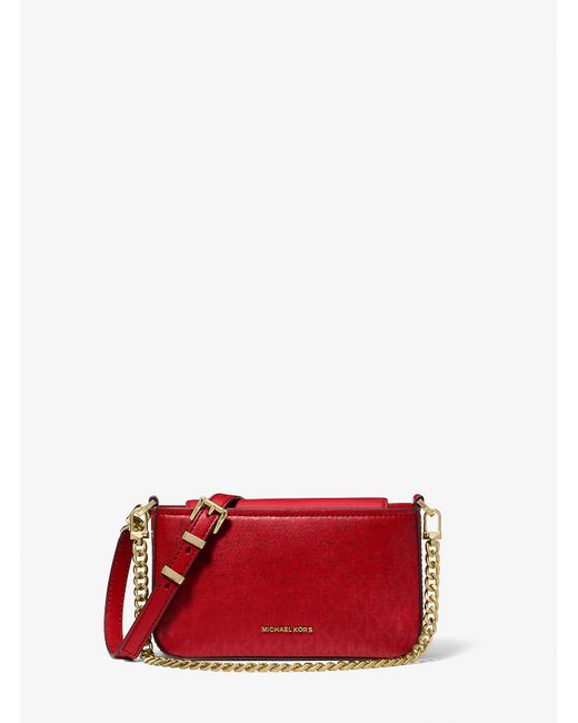 Mk Petite Pochette Bryant Convertible Métallisée À Logo Signature Michael Kors en coloris Red