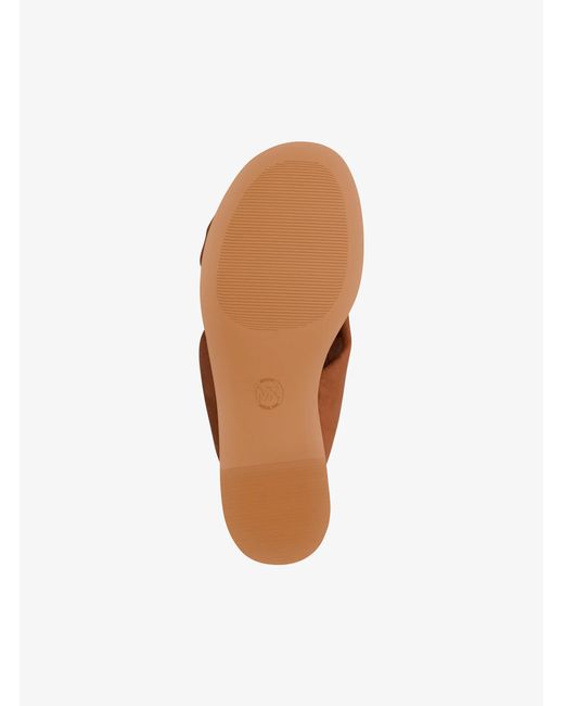 Michael Kors Outlet Brown Mk Elena Suede Slide Sandal