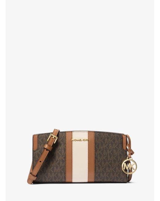 MICHAEL Michael Kors Brown Mk Becca Small Signature Logo Stripe Crossbody Bag