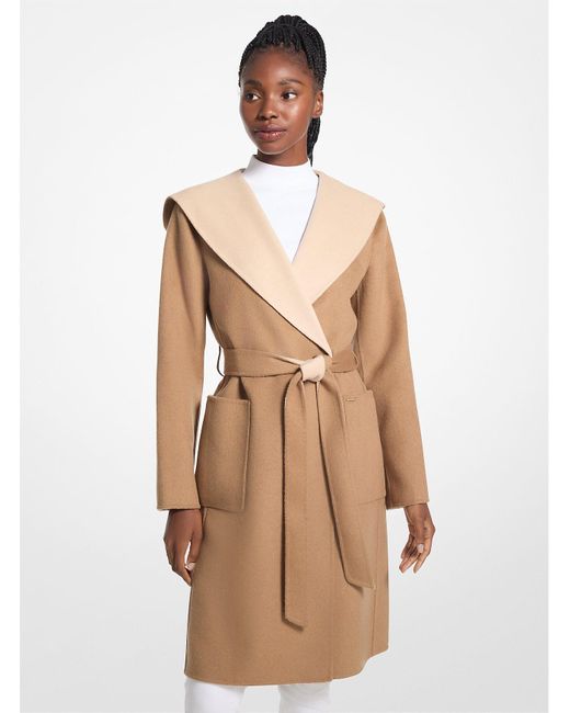 MICHAEL Michael Kors Natural Luxurious Wool Blend Hooded Wrap Coat