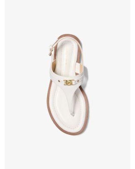 Michael Kors White Mk Mandy Leather T-Strap Sandal