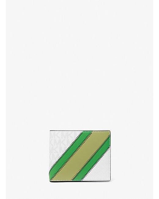 Michael Kors Green Cooper Logo And Striped Billfold Wallet for men