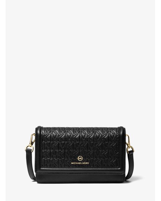 Michael Kors Jet Set Small Glitter Logo Embossed Faux Leather Smartphone  Crossbody Bag in Black