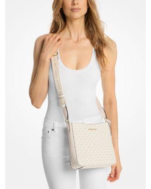 Michael Kors Natural Jet Set Travel Small Signature Logo Crossbody Messenger Bag Vanilla