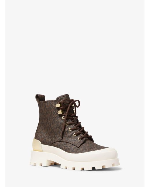 Michael Kors Rubber Payton Logo Combat Boot in Brown | Lyst Canada