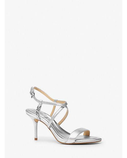 Michael Kors White Veronica Metallic Leather Sandal