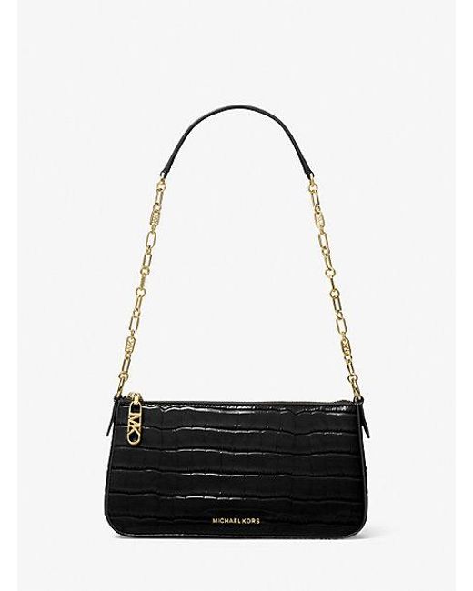 MICHAEL Michael Kors White Mk Empire Medium Crocodile Embossed Leather Chain-Link Shoulder Bag