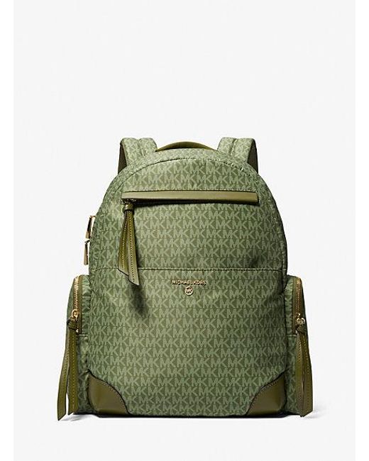 MICHAEL Michael Kors Mk Prescott Large Signature Logo Print Woven Backpack in Green Lyst UK
