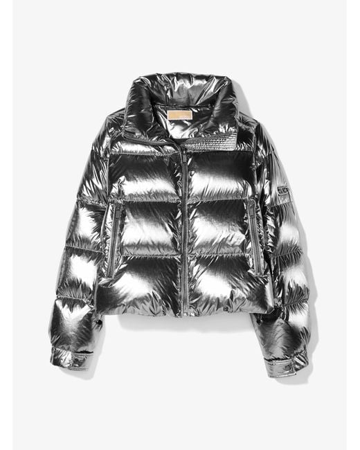MICHAEL Michael Kors Gray Metallic Nylon Ciré Puffer Jacket