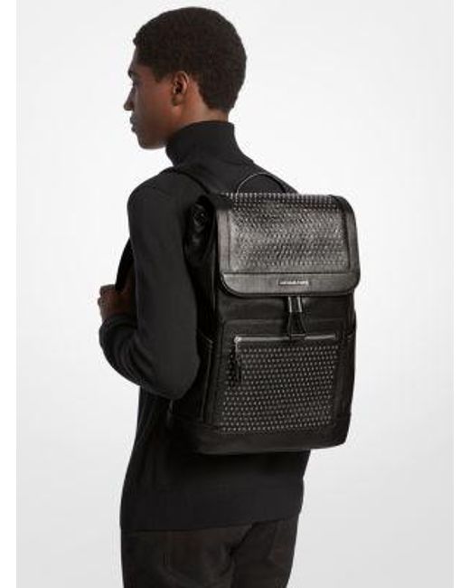 Michael Kors Black Hudson Medium Grommeted Leather Backpack for men