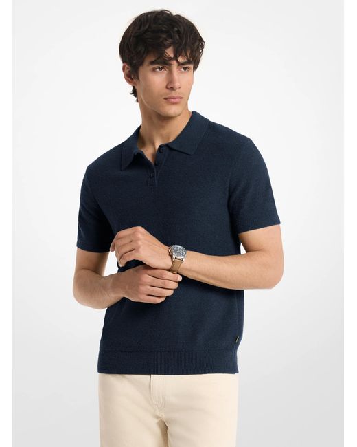 Michael Kors Blue Mk Boucle Cotton Blend Short-Sleeve Polo Jumper for men