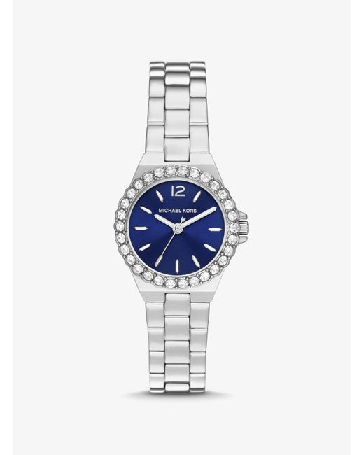 Michael Kors Blue Mini Lennox Pavé Silver-tone Watch