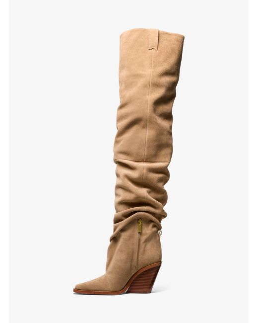 MICHAEL Michael Kors White Mk Noemie Suede Over-The-Knee Boot