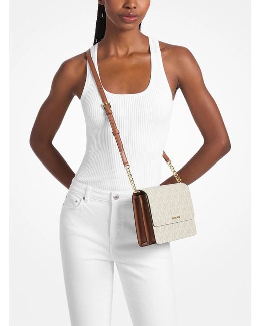 Michael Kors Outlet Natural Mk Daniela Large Signature Logo Crossbody Bag