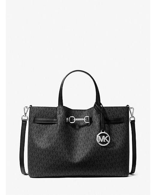 Michael Kors Black Carson Medium Signature Logo Satchel