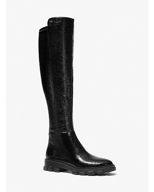 Michael Kors Black Crackled Faux Patent Leather Boot