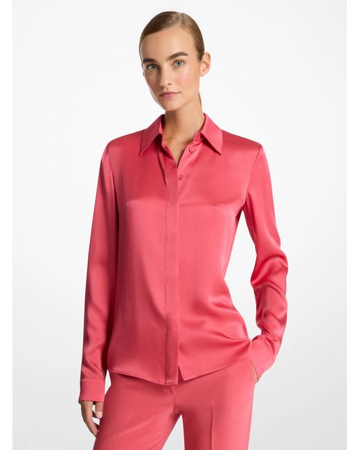 Michael Kors Red Mk Hansen Charmeuse Shirt