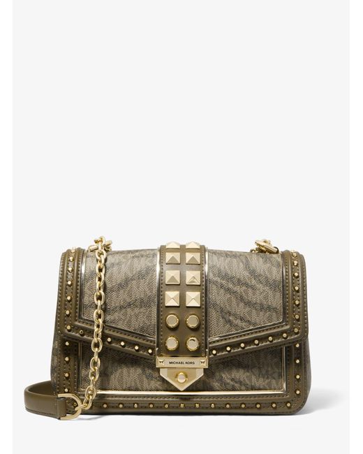 Michael Kors Green Soho Large Animal Print Logo Shoulder Bag