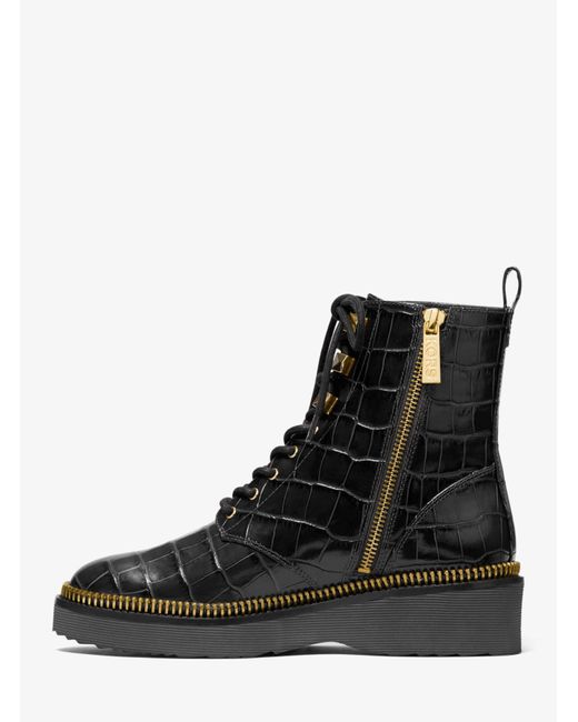 haskell crinkled leather and logo combat boot