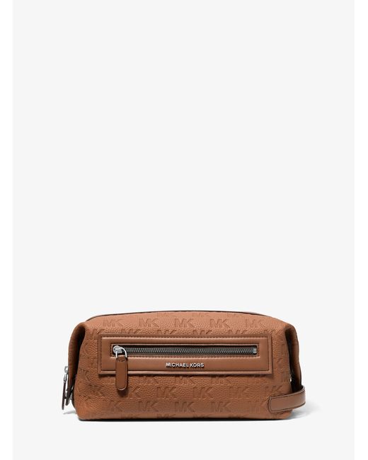 Michael Kors Brown Mk Jet Set Logo Embossed Leather Travel Kit for men