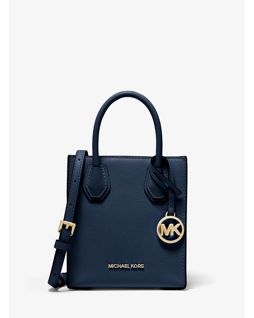 Michael Kors Outlet Blue Mercer Extra-small Pebbled Leather Crossbody Bag