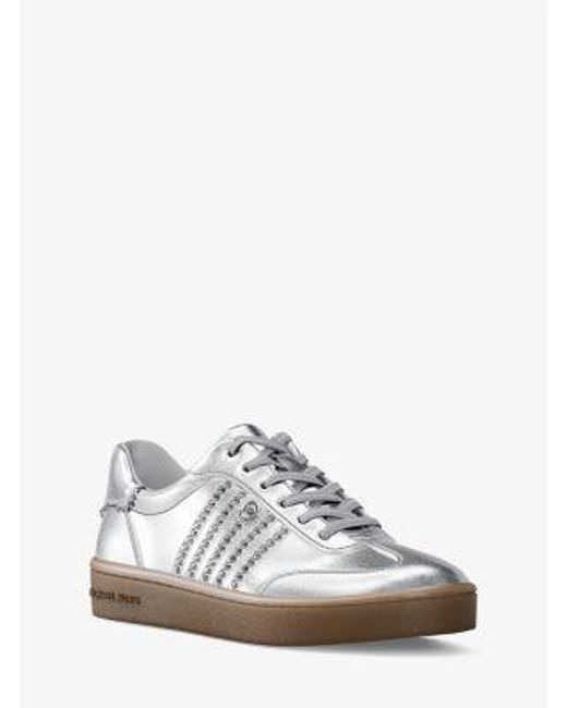 Michael Kors White Scotty Embellished Metallic Leather Sneaker